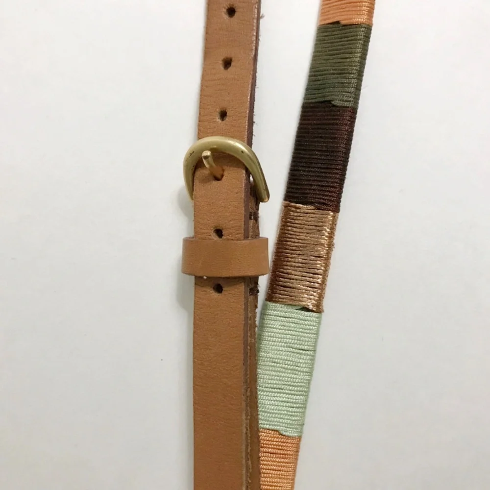 J Crew Leather Size L Ribbon Woven Wrapped Color Blocked Belt Colorful Preppy - Picture 3 of 4